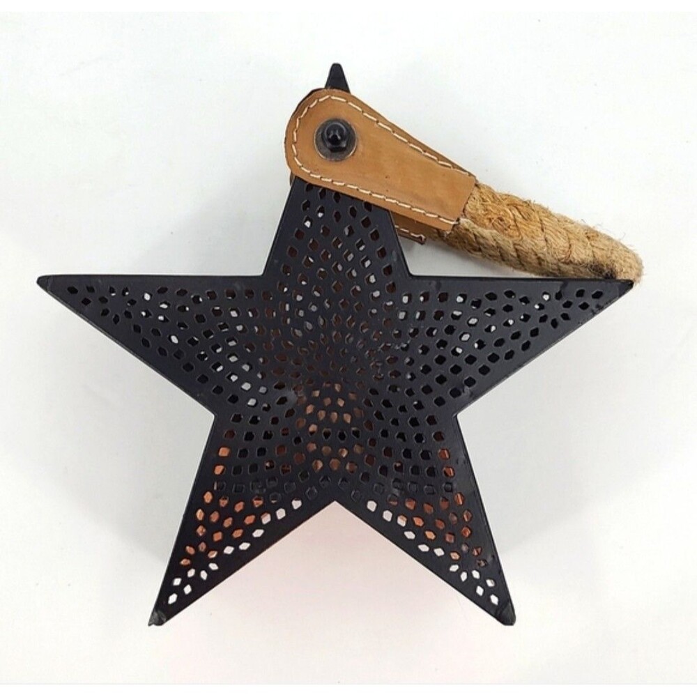 SOLD OUT Rustic Perforated STAR Candle Holder Hallmark 6" EUC